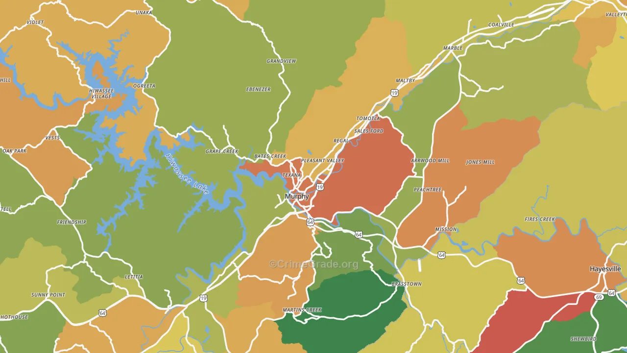 Cherokee County, NC Map of Robbery Rates