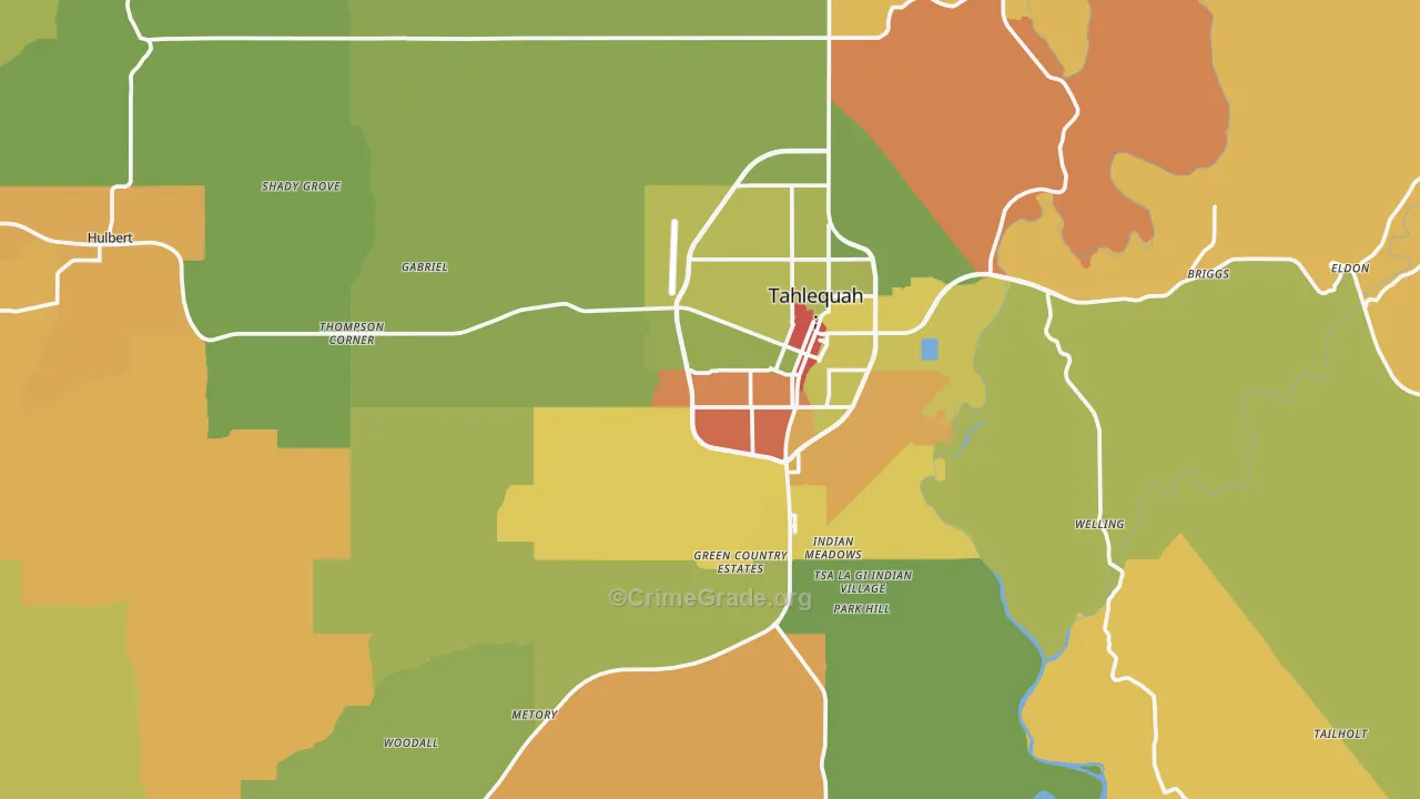 Cherokee County, OK Map of Robbery Rates