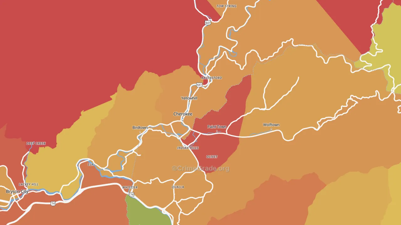 Cherokee, NC Map of Robbery Rates
