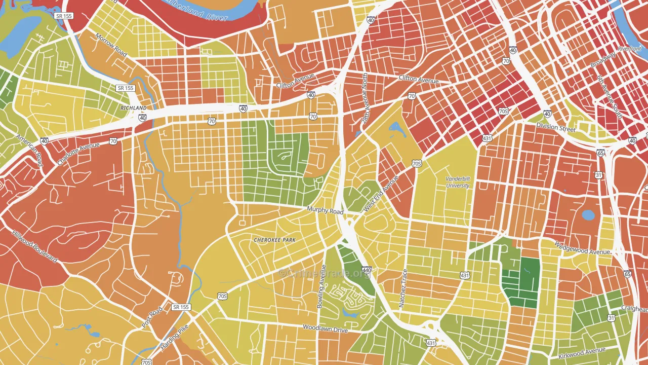 Cherokee Park, Nashville, TN Map of Robbery Rates