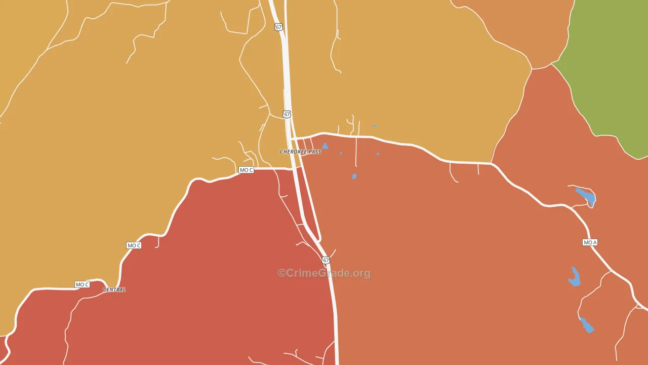 Cherokee Pass, MO Map of Robbery Rates