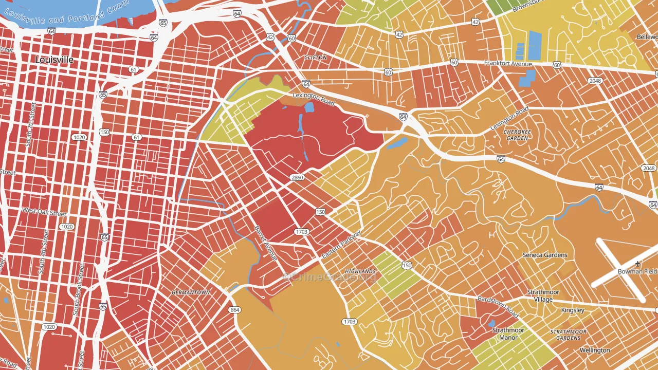 Cherokee Triangle, Louisville, KY Map of Robbery Rates
