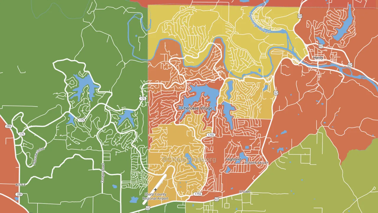 Cherokee Village, AR Map of Robbery Rates