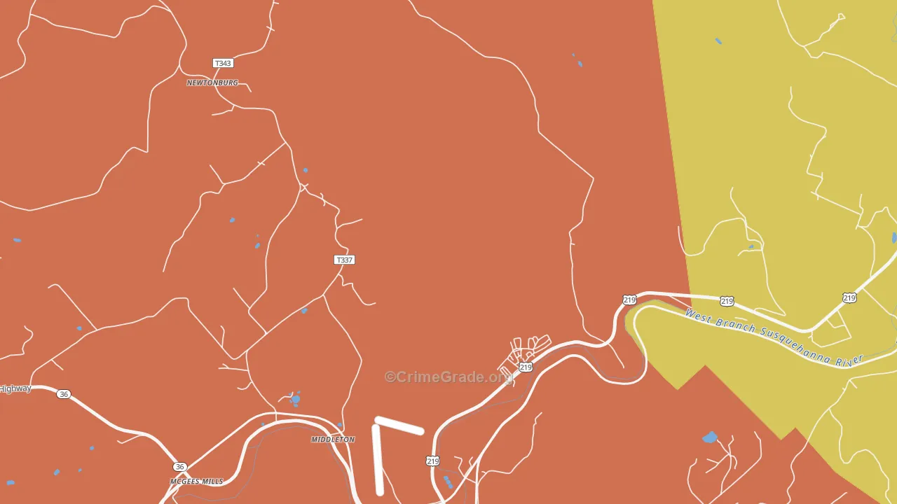 Cherry Corner, PA Map of Robbery Rates