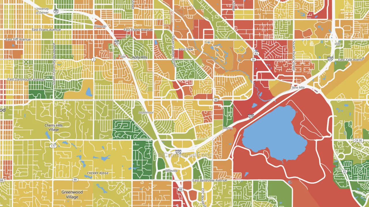 Cherry Creek, Denver, CO Map of Robbery Rates