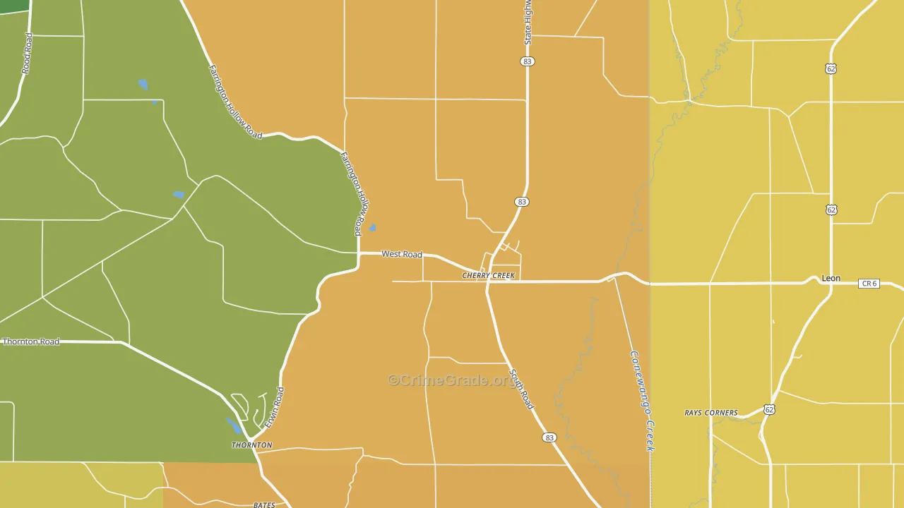 Cherry Creek, NY Map of Robbery Rates