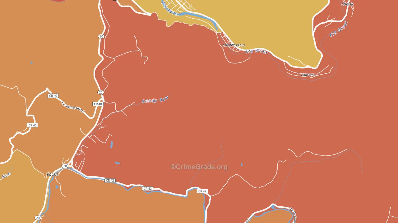 Cherry Falls, WV Map of Robbery Rates