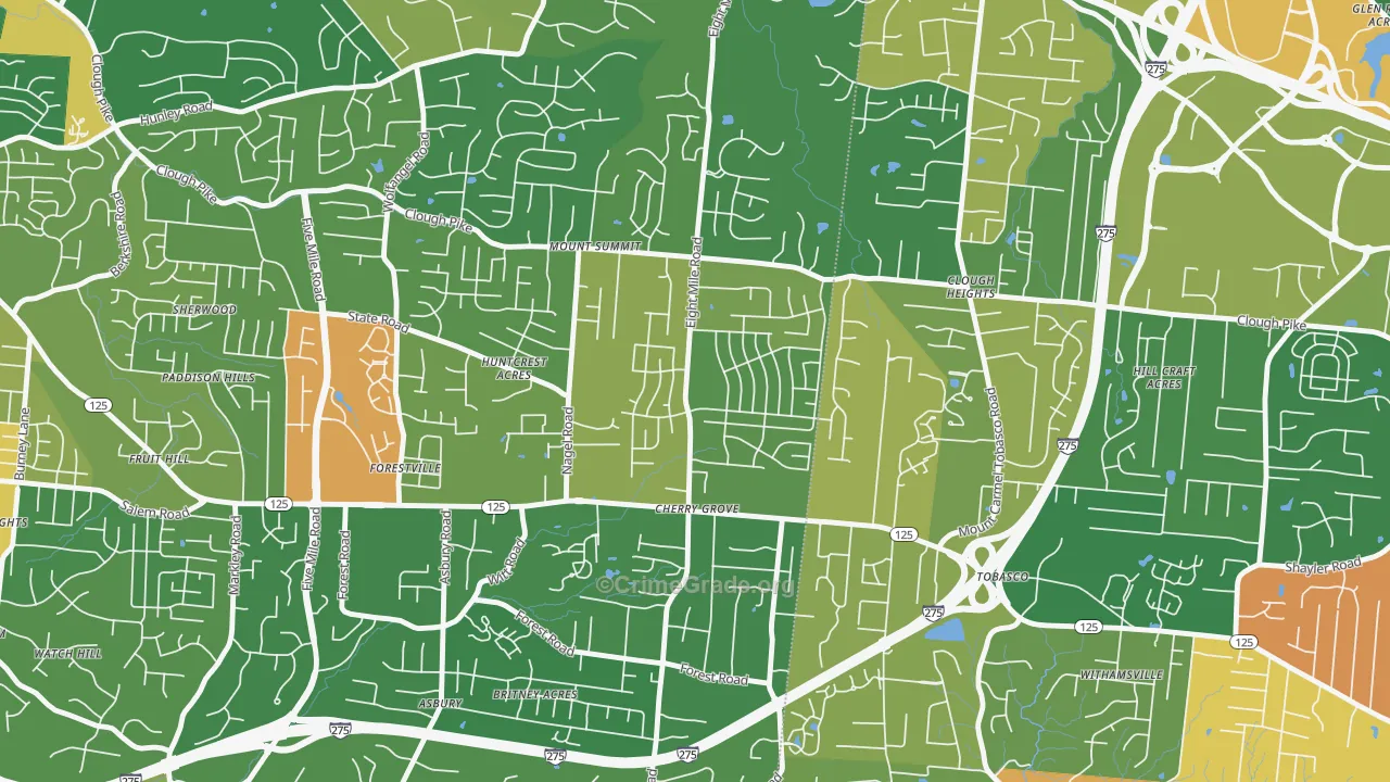 Cherry Grove, Cincinnati, OH Map of Robbery Rates