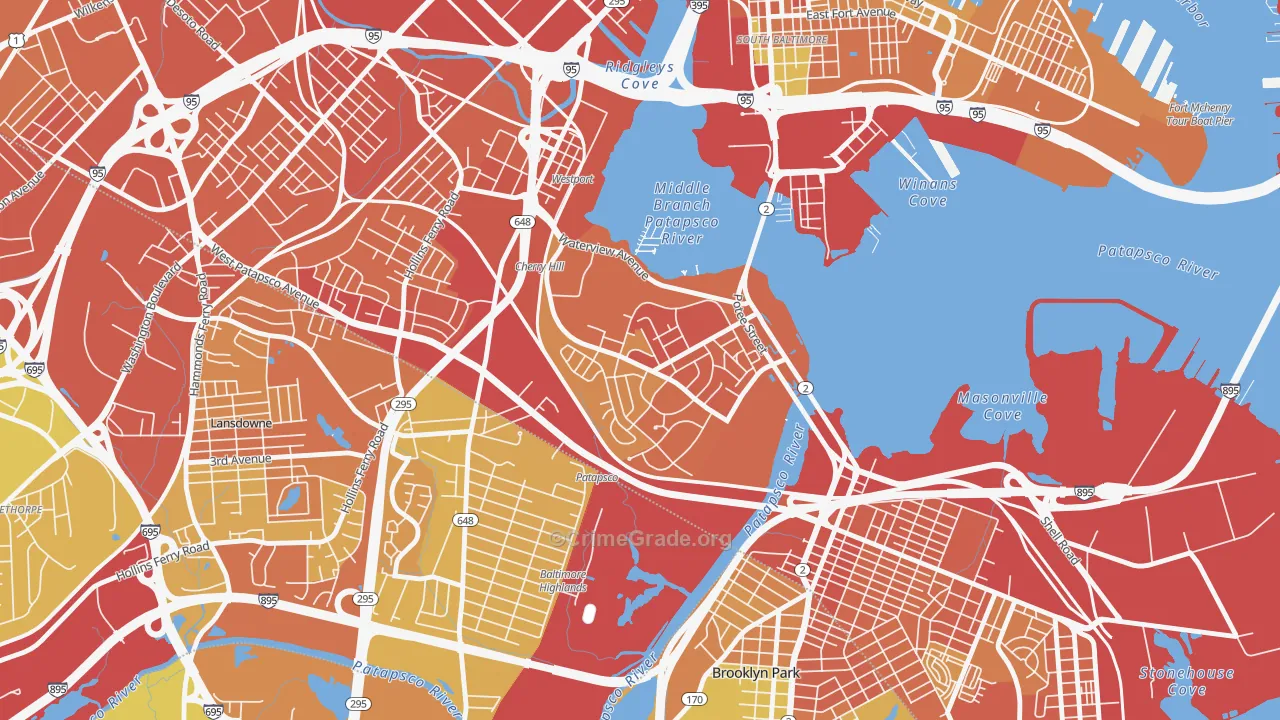 Cherry Hill, Brooklyn, MD Map of Robbery Rates