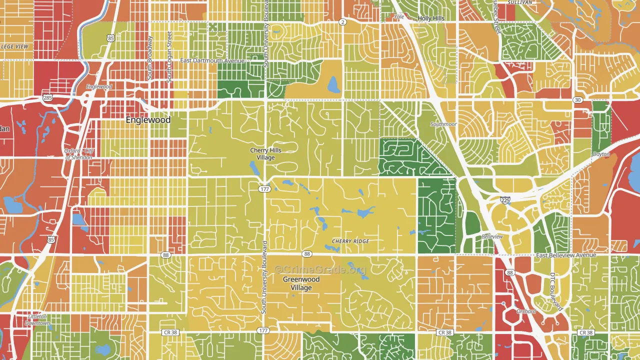 Cherry Hills Village, CO Map of Robbery Rates