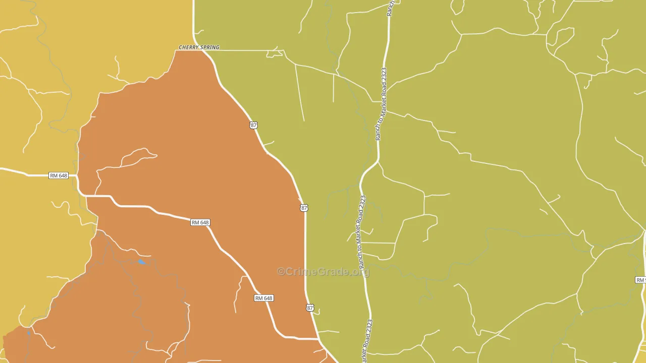 Cherry Spring, TX Map of Robbery Rates