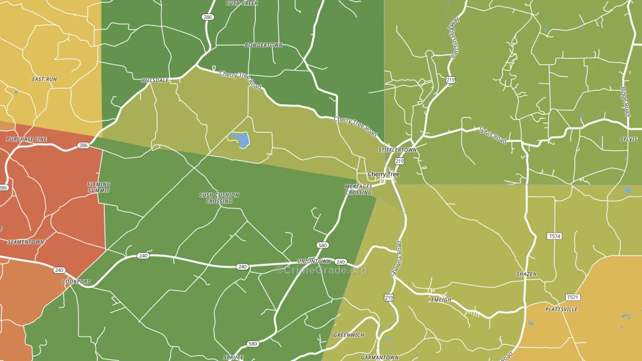 Cherry Tree, PA Map of Robbery Rates
