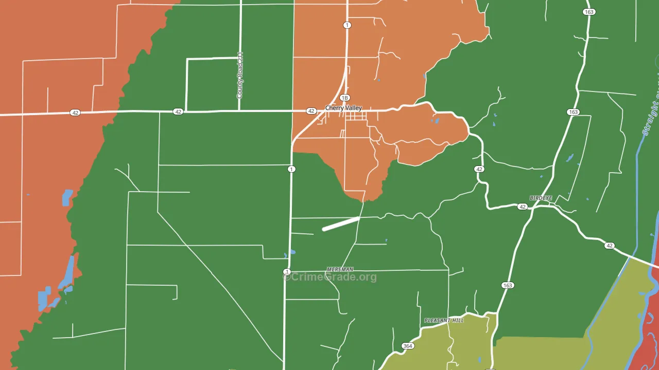 Cherry Valley, AR Map of Robbery Rates