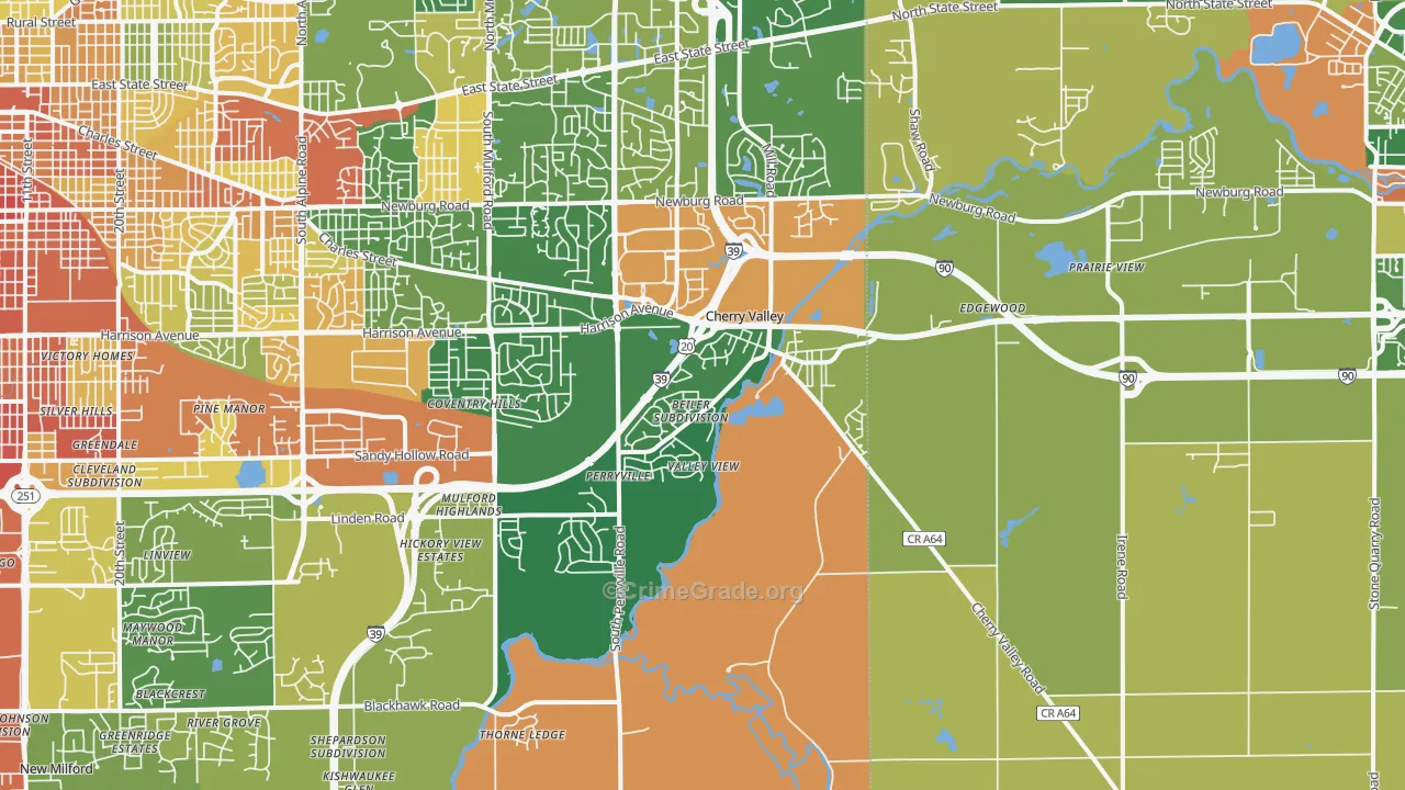 Cherry Valley, IL Map of Robbery Rates