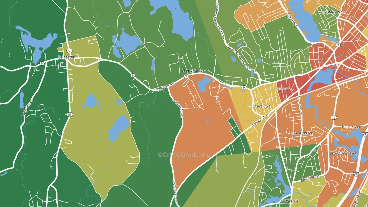 Cherry Valley, MA Map of Robbery Rates