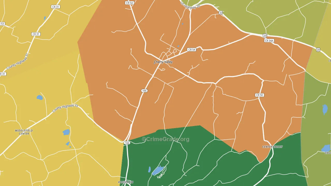 Cherry Valley, NY Map of Robbery Rates