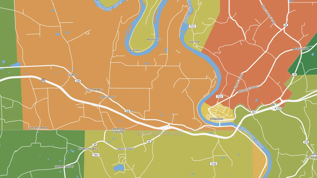 Cherry Valley, PA Map of Robbery Rates