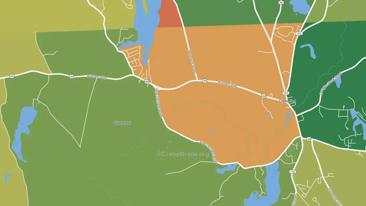 Cherry Valley, RI Map of Robbery Rates