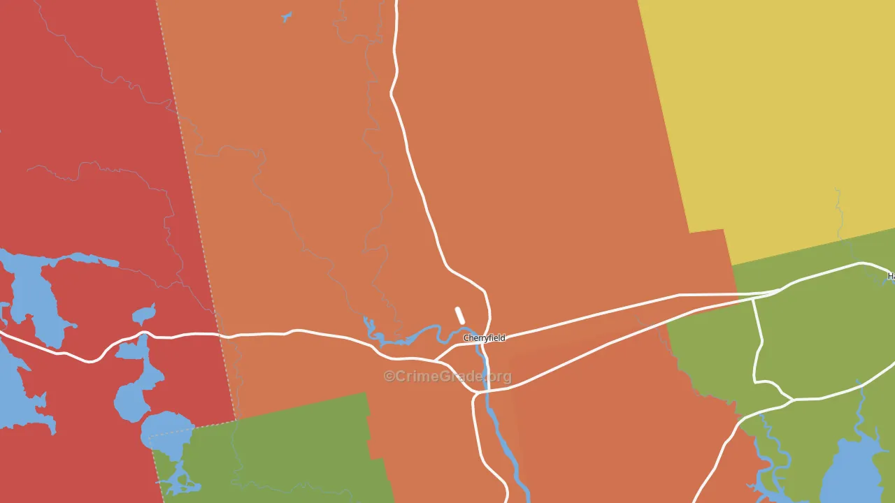 Cherryfield, ME Map of Robbery Rates