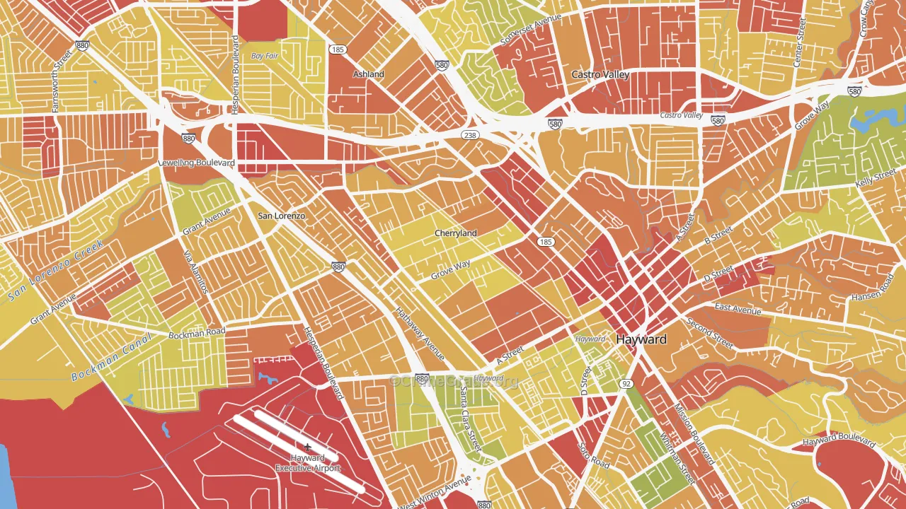 Cherryland, CA Map of Robbery Rates