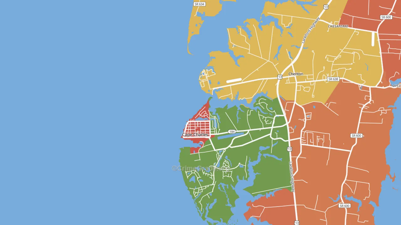 Cherrystone, VA Map of Robbery Rates