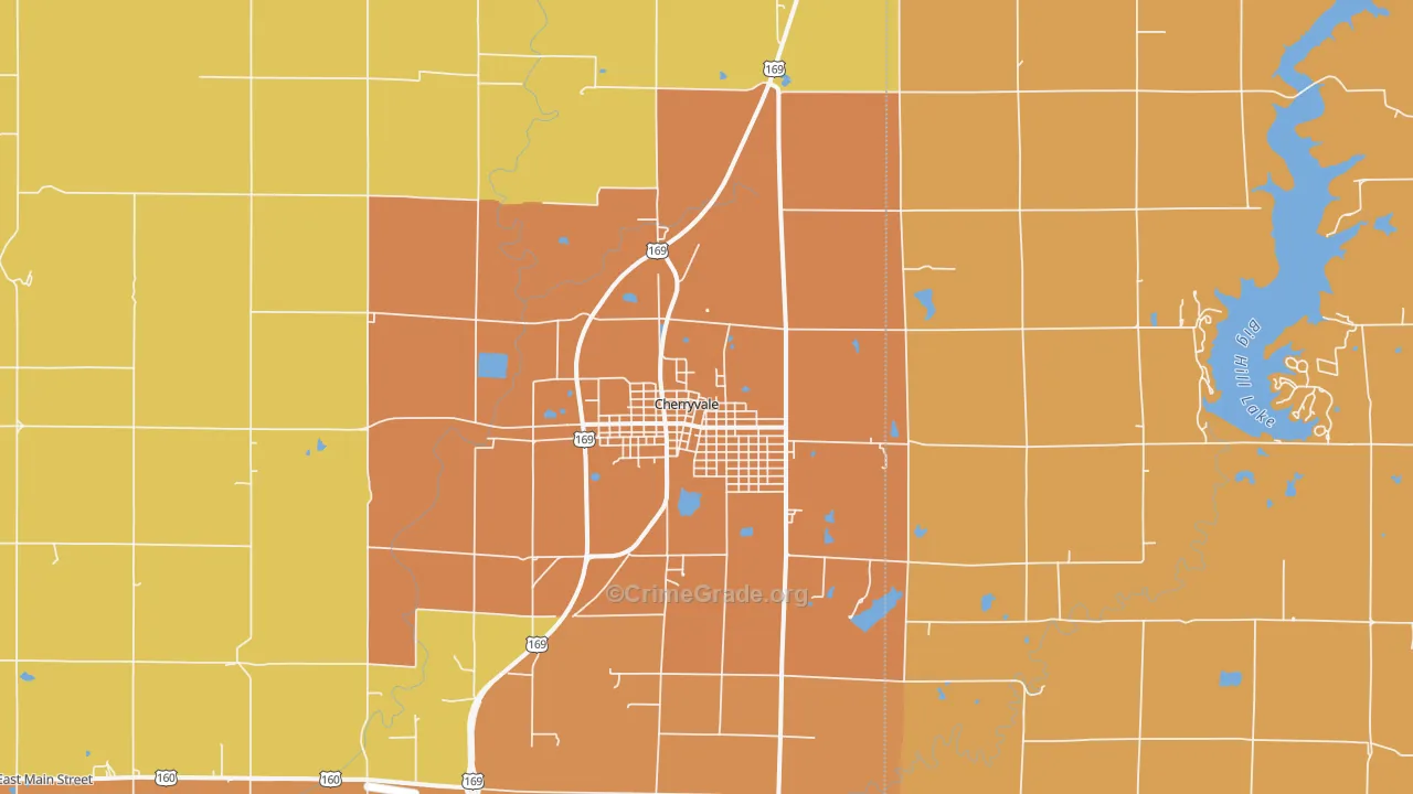 Cherryvale, KS Map of Robbery Rates