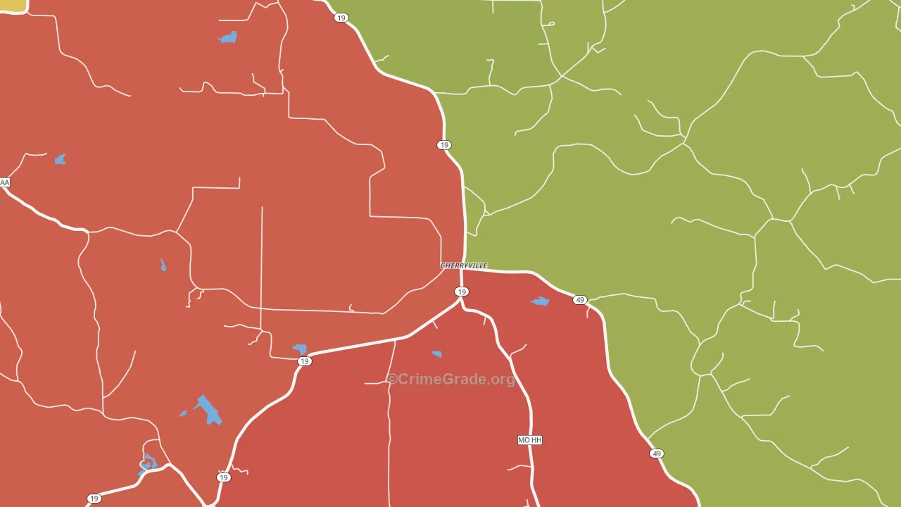 Cherryville, MO Map of Robbery Rates