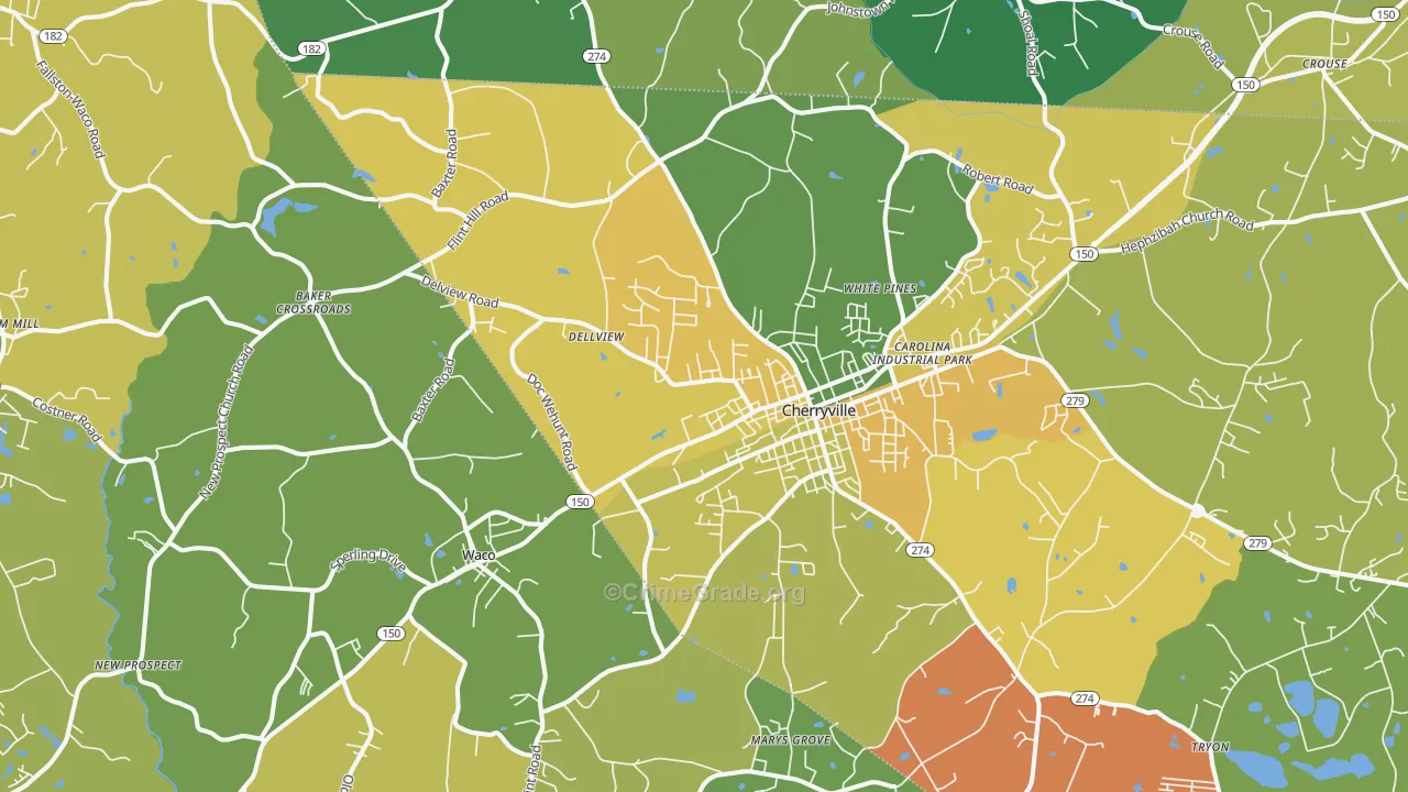 Cherryville, NC Map of Robbery Rates