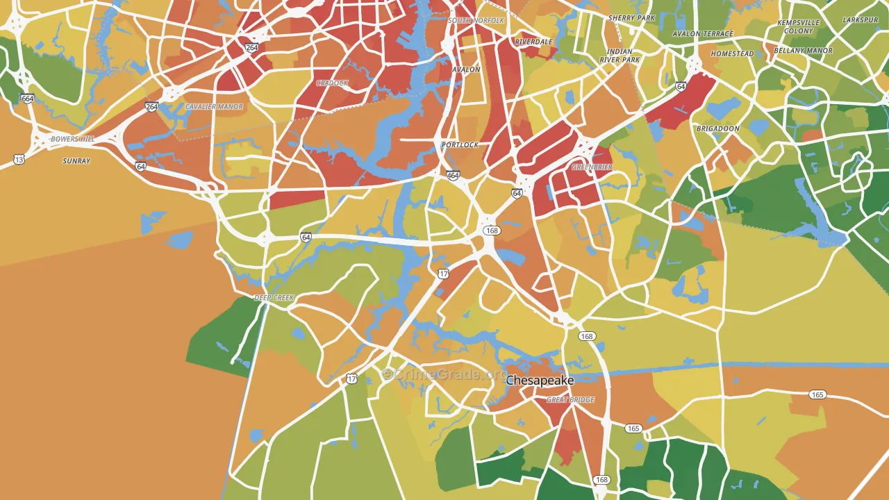 Chesapeake City, VA Map of Robbery Rates