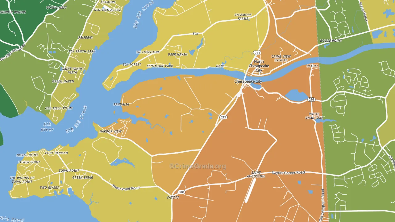 Chesapeake City, MD Map of Robbery Rates