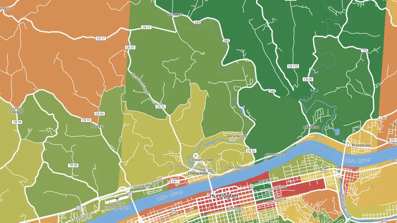 Chesapeake, OH Map of Robbery Rates