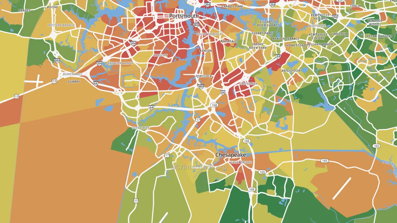 Chesapeake, VA Map of Robbery Rates