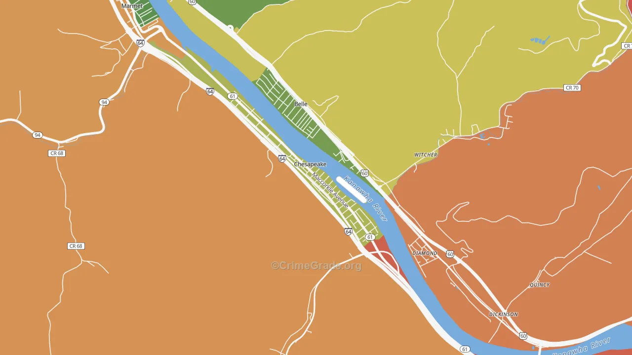 Chesapeake, WV Map of Robbery Rates