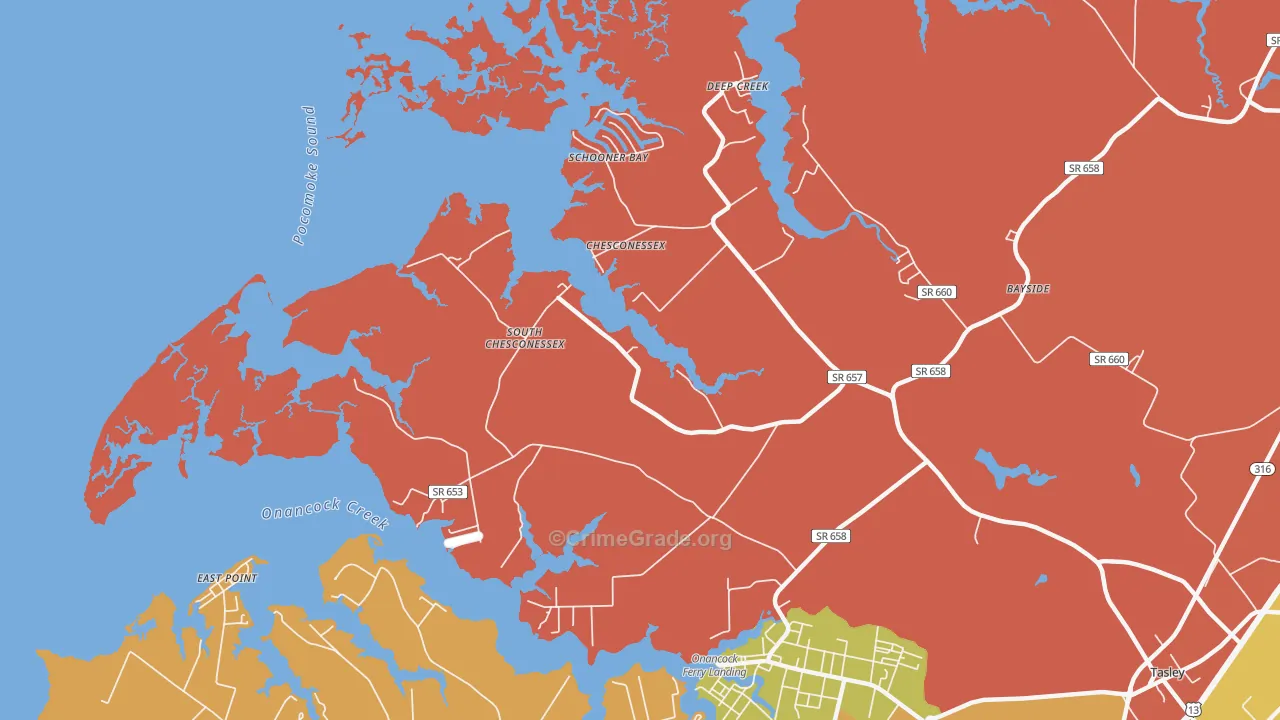 Chesconessex, VA Map of Robbery Rates