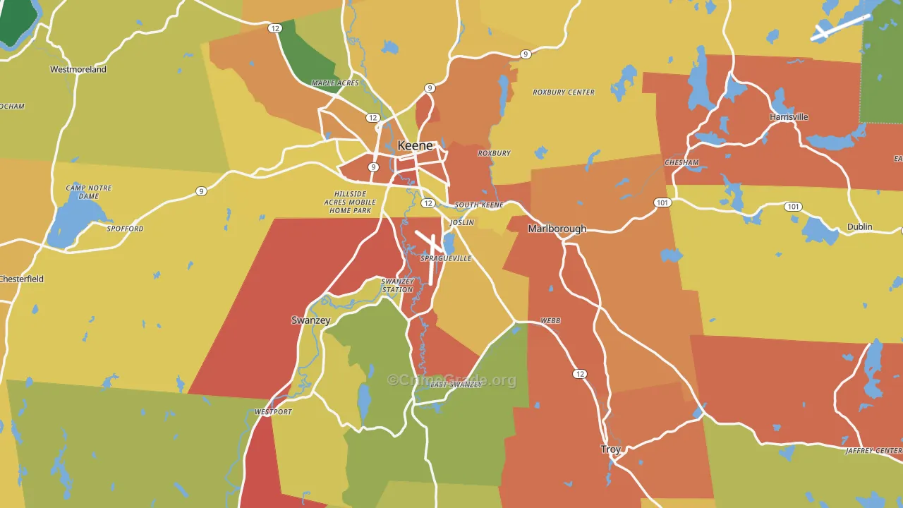 Cheshire County, NH Map of Robbery Rates