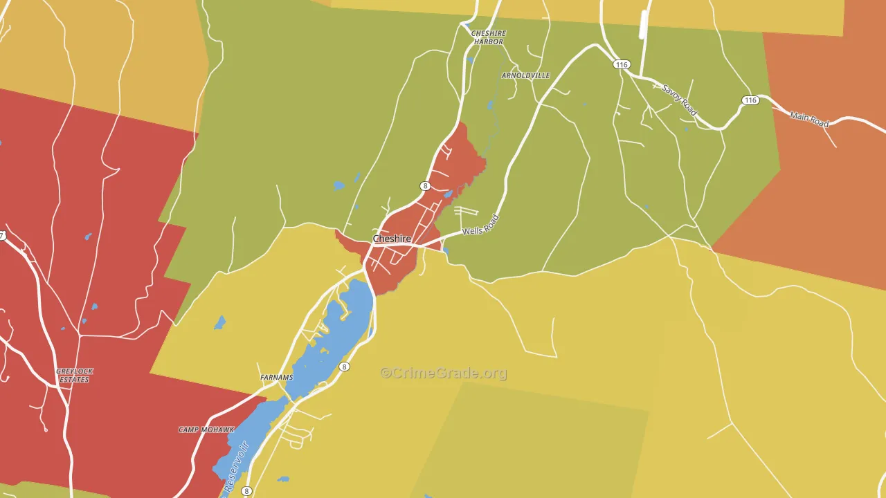Cheshire, MA Map of Robbery Rates