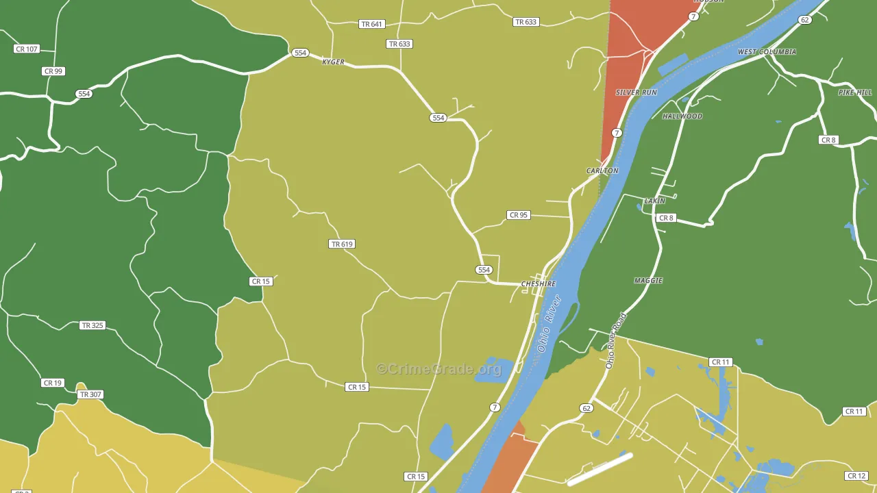 Cheshire, OH Map of Robbery Rates