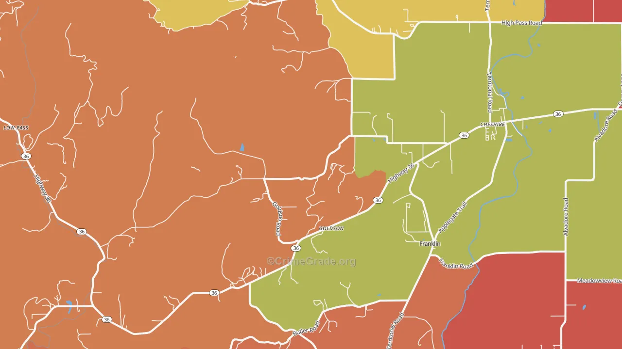Cheshire, OR Map of Robbery Rates