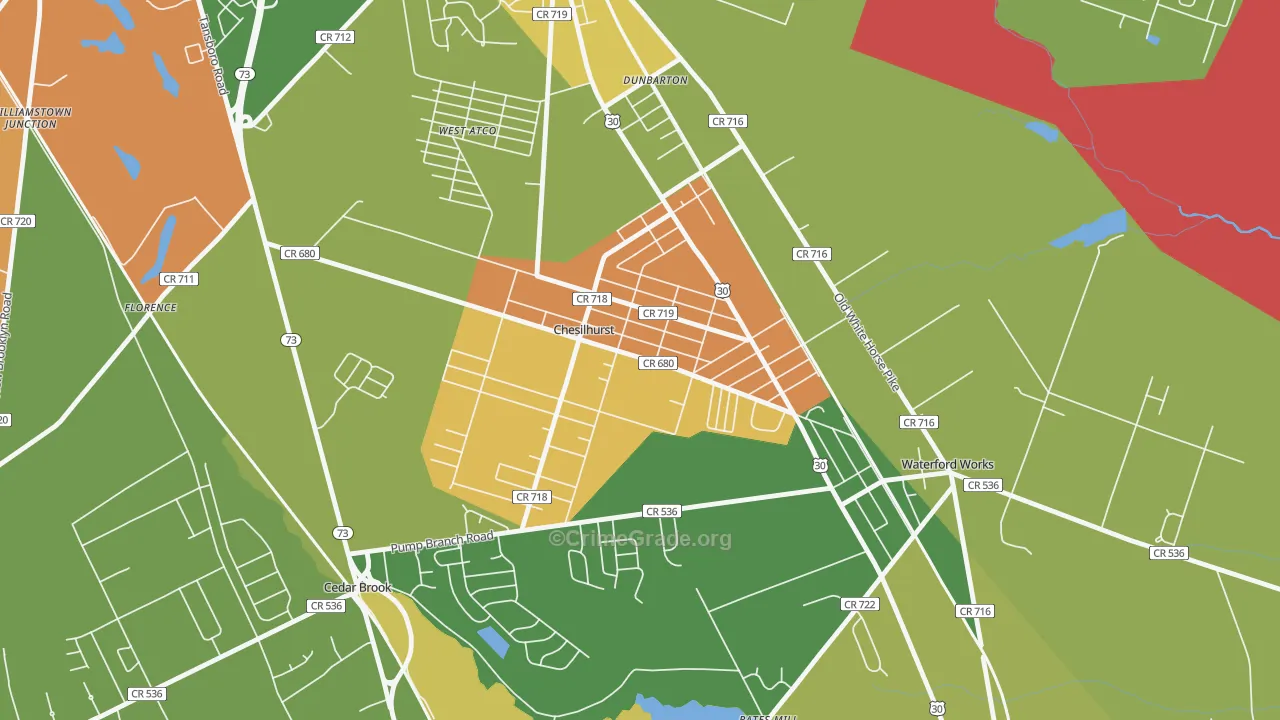 Chesilhurst, NJ Map of Robbery Rates