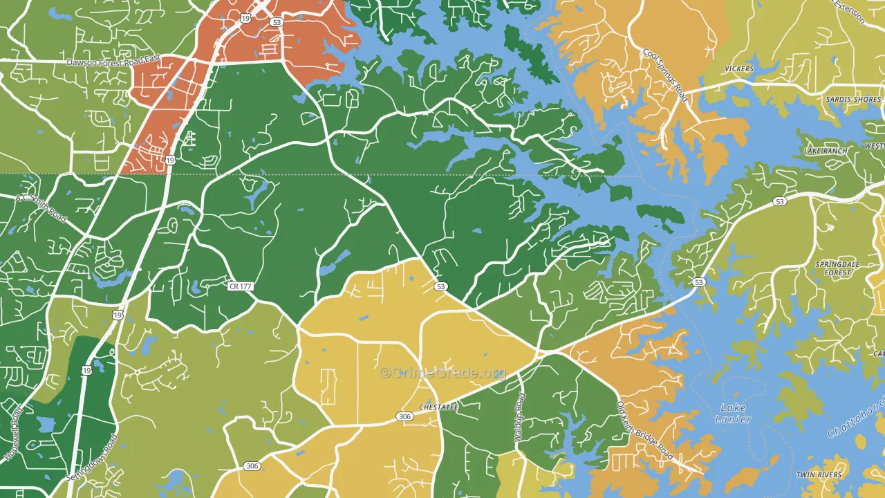 Chestatee, GA Map of Robbery Rates