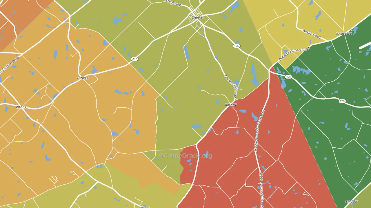 Chester, GA Map of Robbery Rates