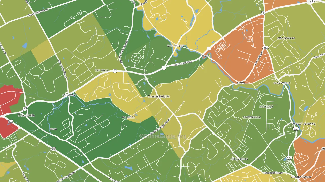 Chester Heights, PA Map of Robbery Rates