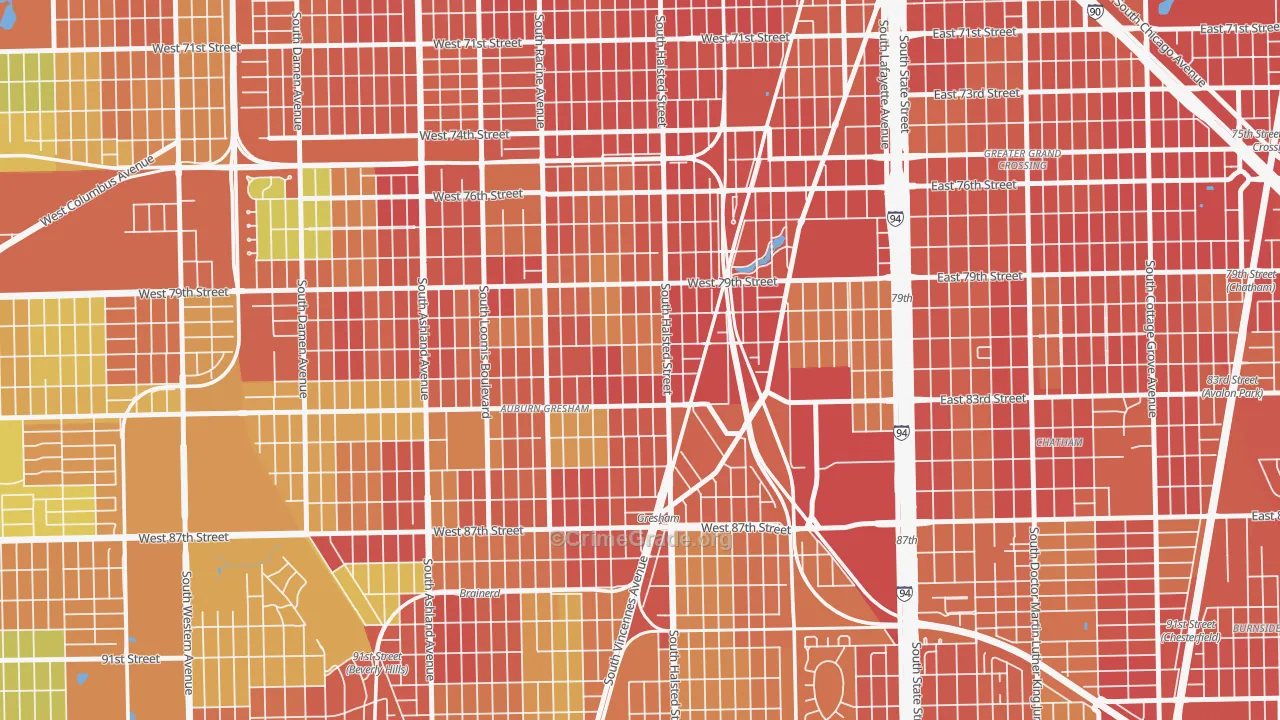 Chester Highlands, Chicago, IL Map of Robbery Rates