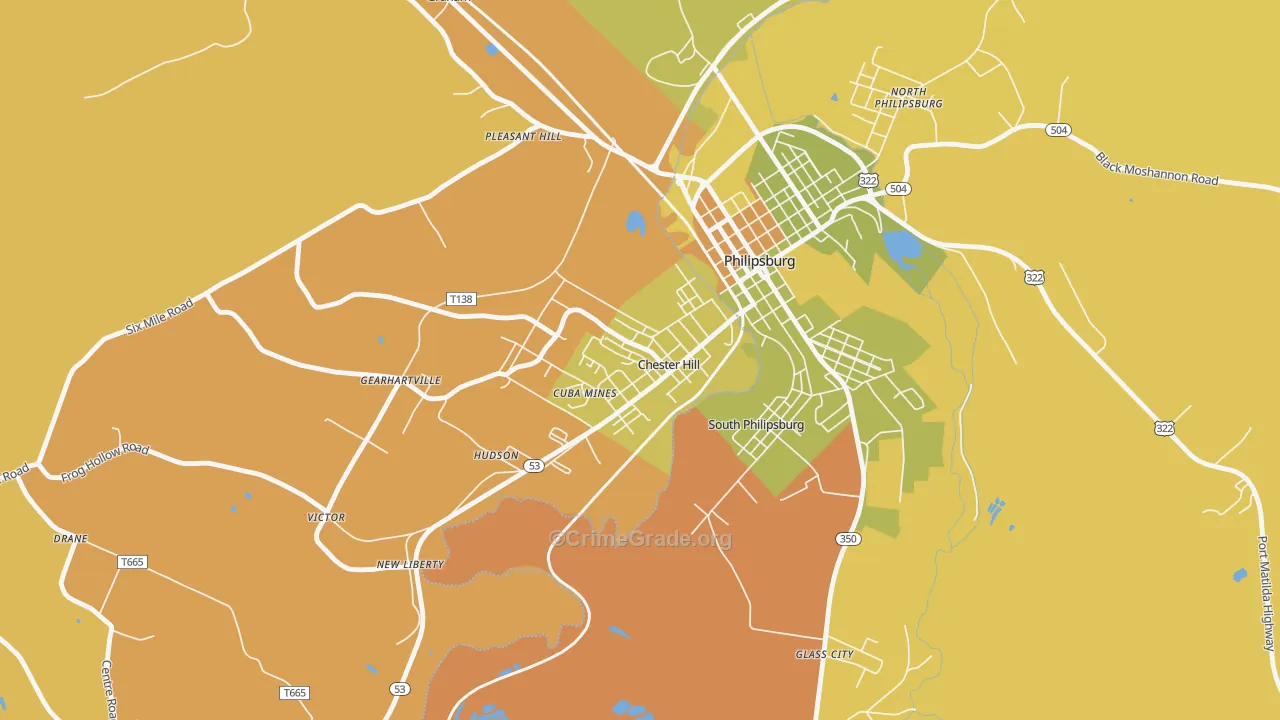 Chester Hill, PA Map of Robbery Rates