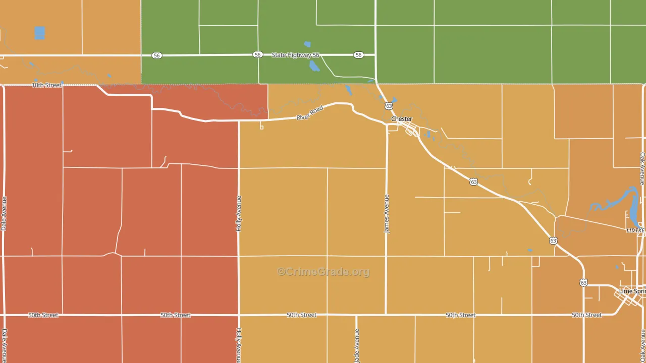 Chester, IA Map of Robbery Rates