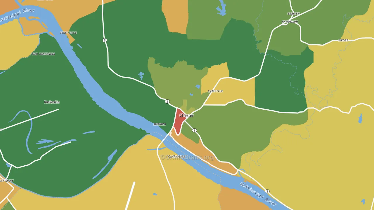 Chester, IL Map of Robbery Rates