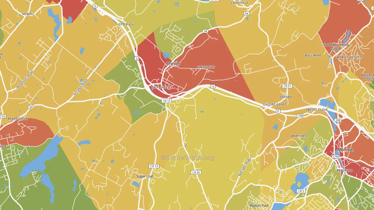 Chester, NY Map of Robbery Rates