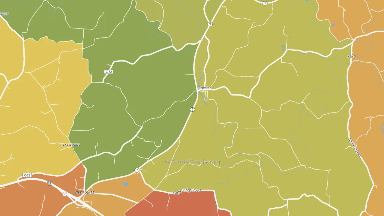 Chester, OH Map of Robbery Rates
