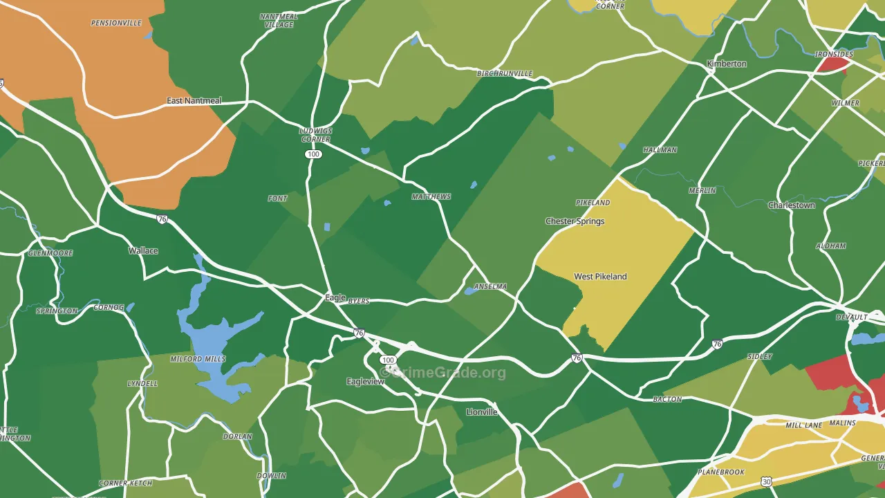 Chester Springs, PA Map of Robbery Rates