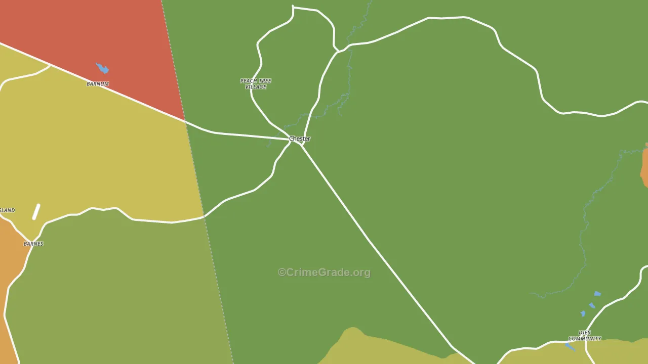 Chester, TX Map of Robbery Rates